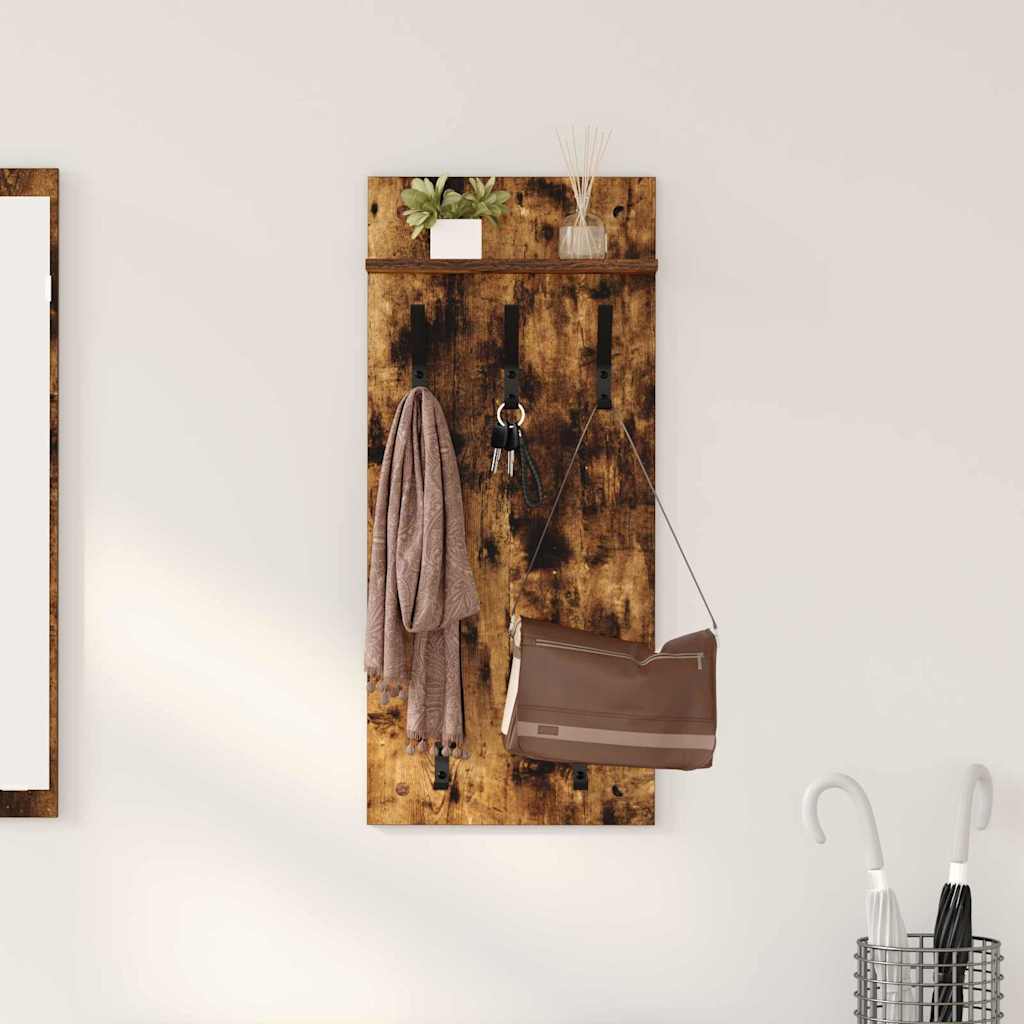 Wall-Mounted Coat Rack with Shelf Smoked Oak 40 x 10 x 90 cm