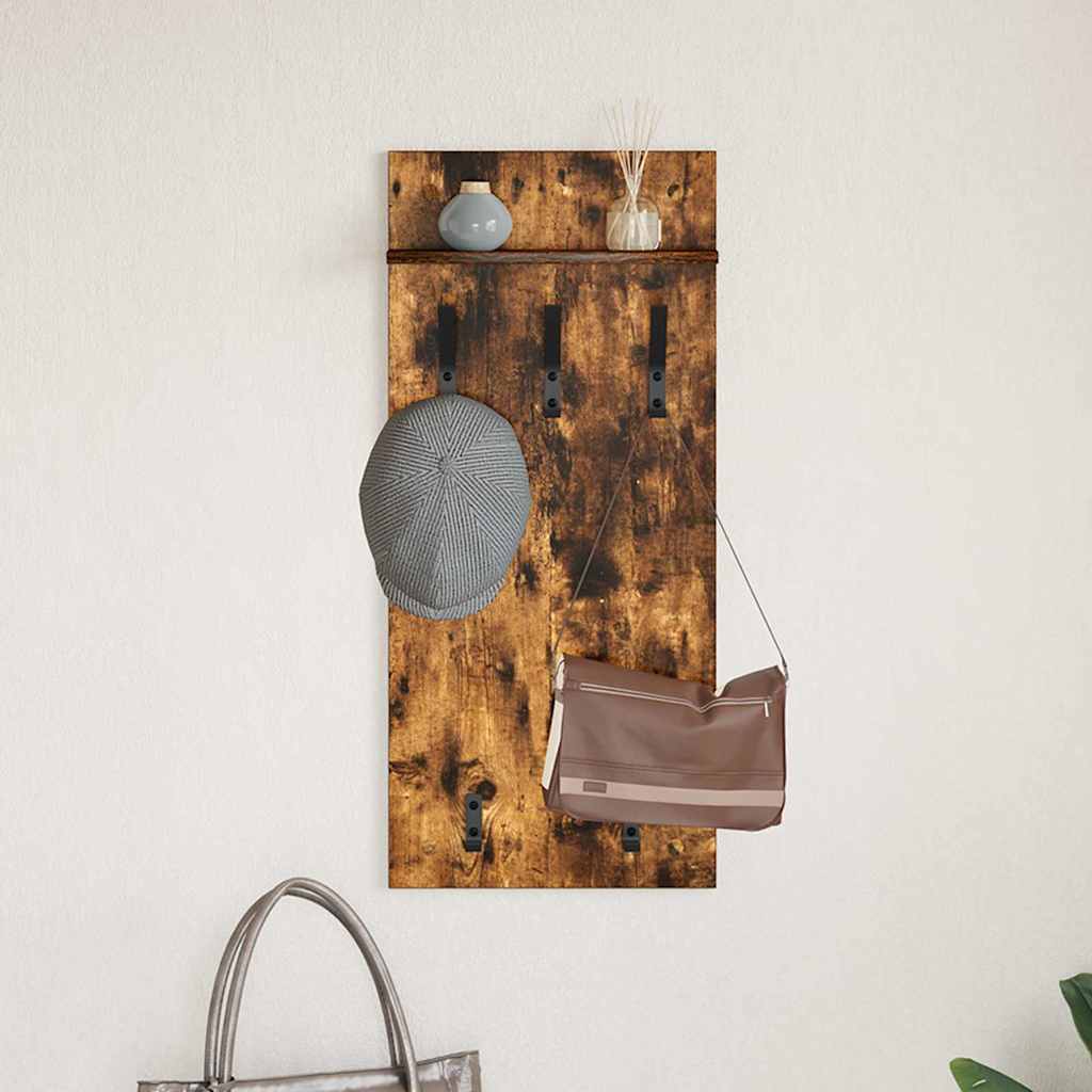 Wall-Mounted Coat Rack with Shelf Smoked Oak 40 x 10 x 90 cm