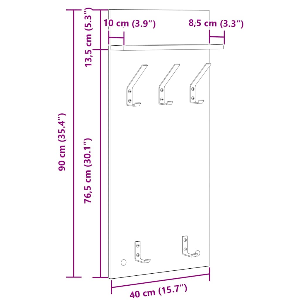 Wall-Mounted Coat Rack Wall-Mounted Artisan Oak 40 x 10 x 90 cm