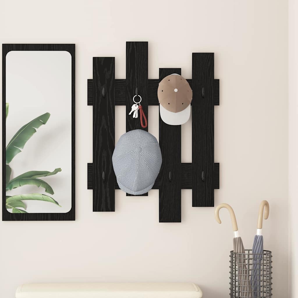 Wall-Mounted Coat Rack Black Oak 60 x 3 x 82 cm Engineered wood