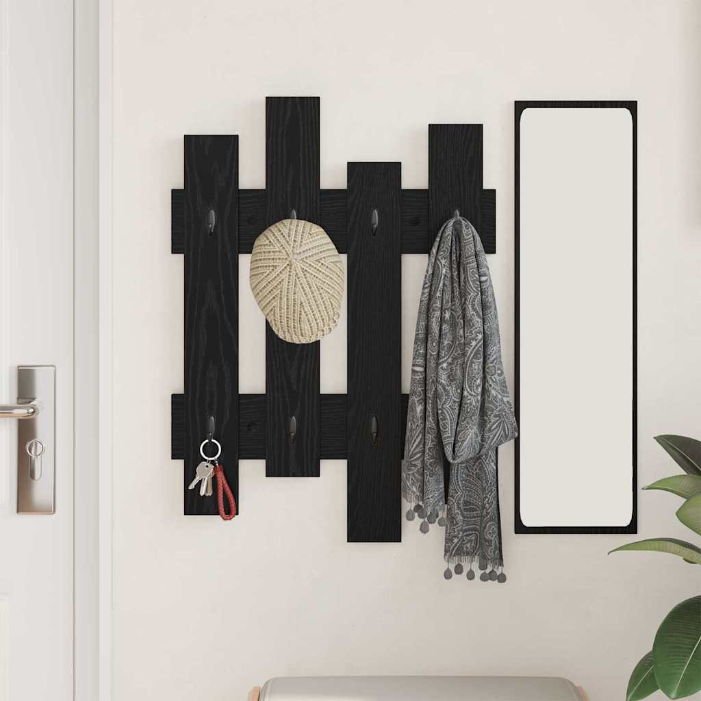 Wall-Mounted Coat Rack Black Oak 60 x 3 x 82 cm Engineered wood
