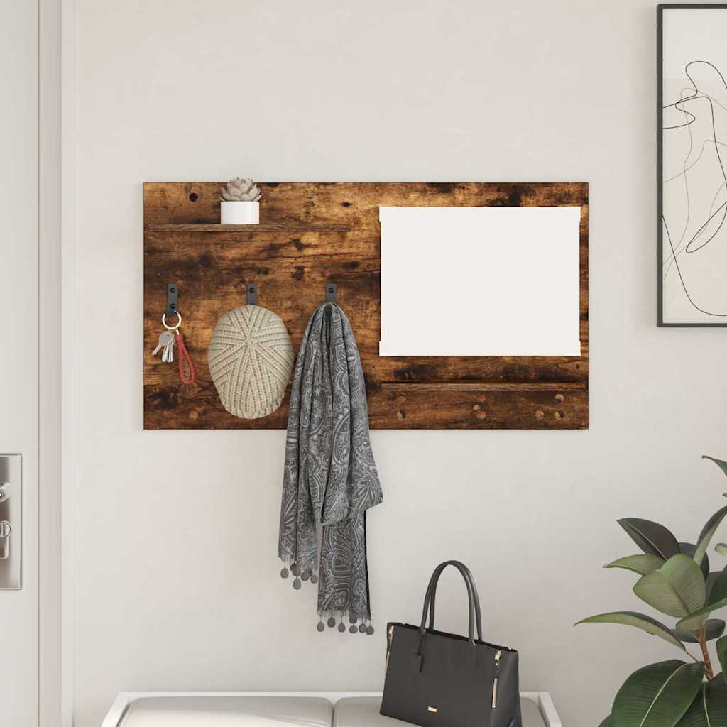 Wall-Mounted Coat Rack with Shelf Smoked Oak 90 x 10 x 50 cm