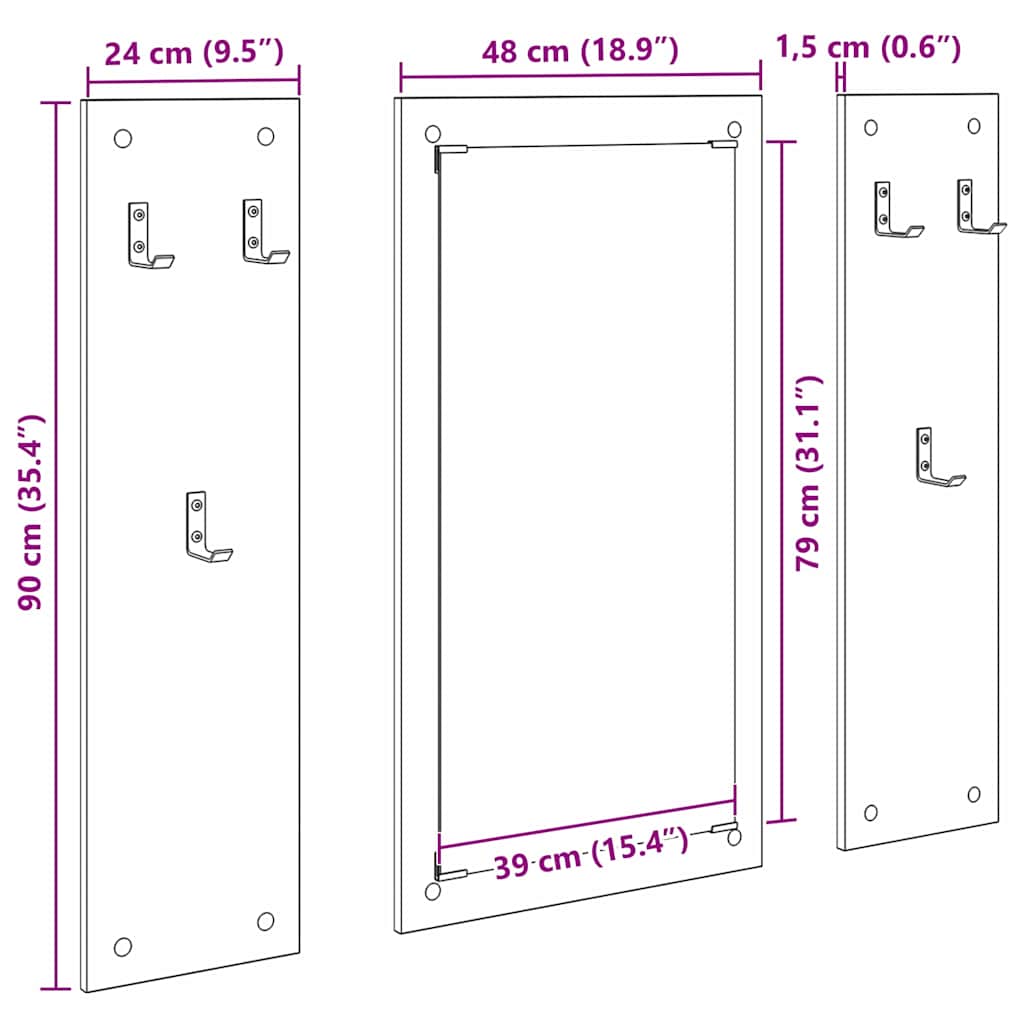 Wall-Mounted Coat Rack Wall-mounted Black Oak 96 x 1.5 x 90 cm