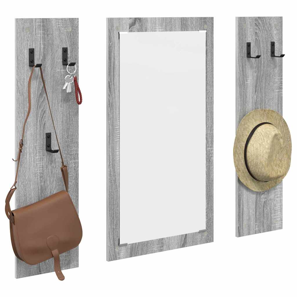 Wall-Mounted Coat Rack with Mirror Grey Sonoma 96 x 1.5 x 90 cm
