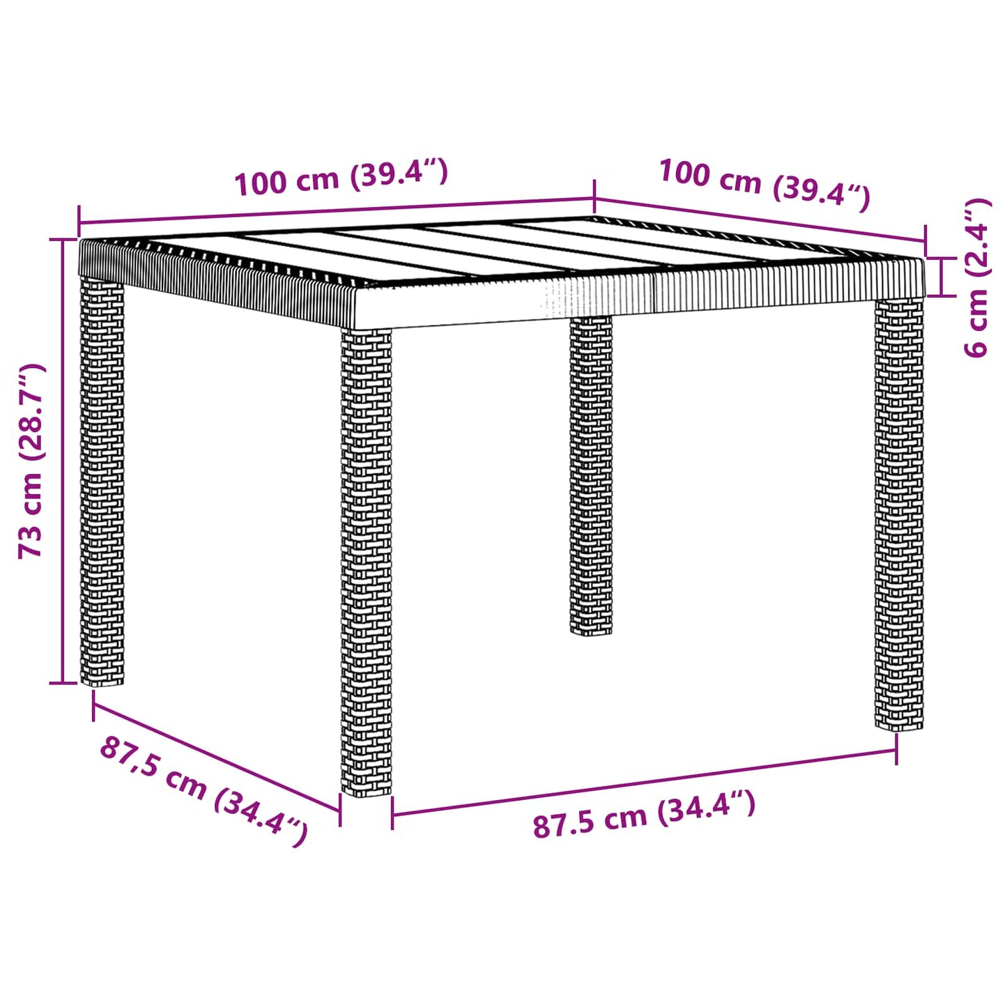 Garden Table Light Grey 100 x 100 x 73 cm Poly Rattan