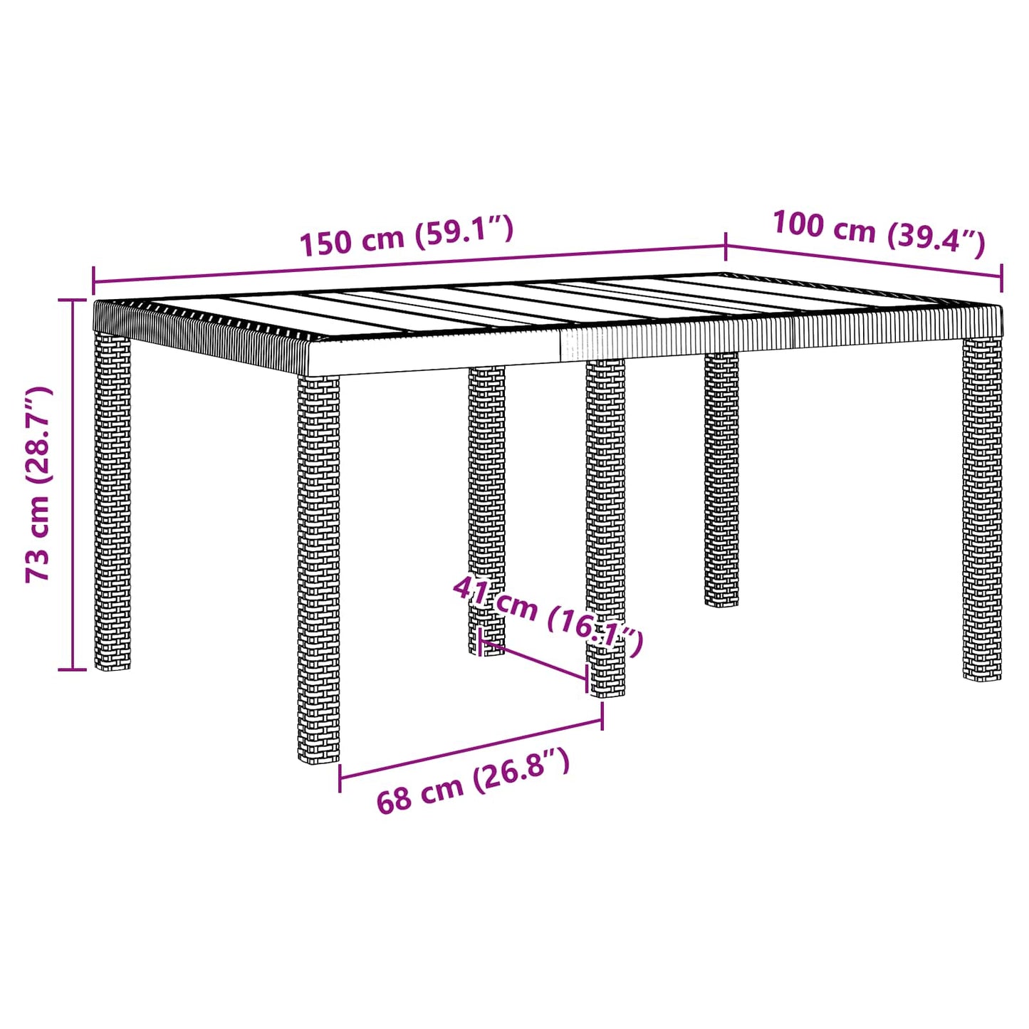 Garden Table Brown 150 x 100 x 73 cm Poly Rattan