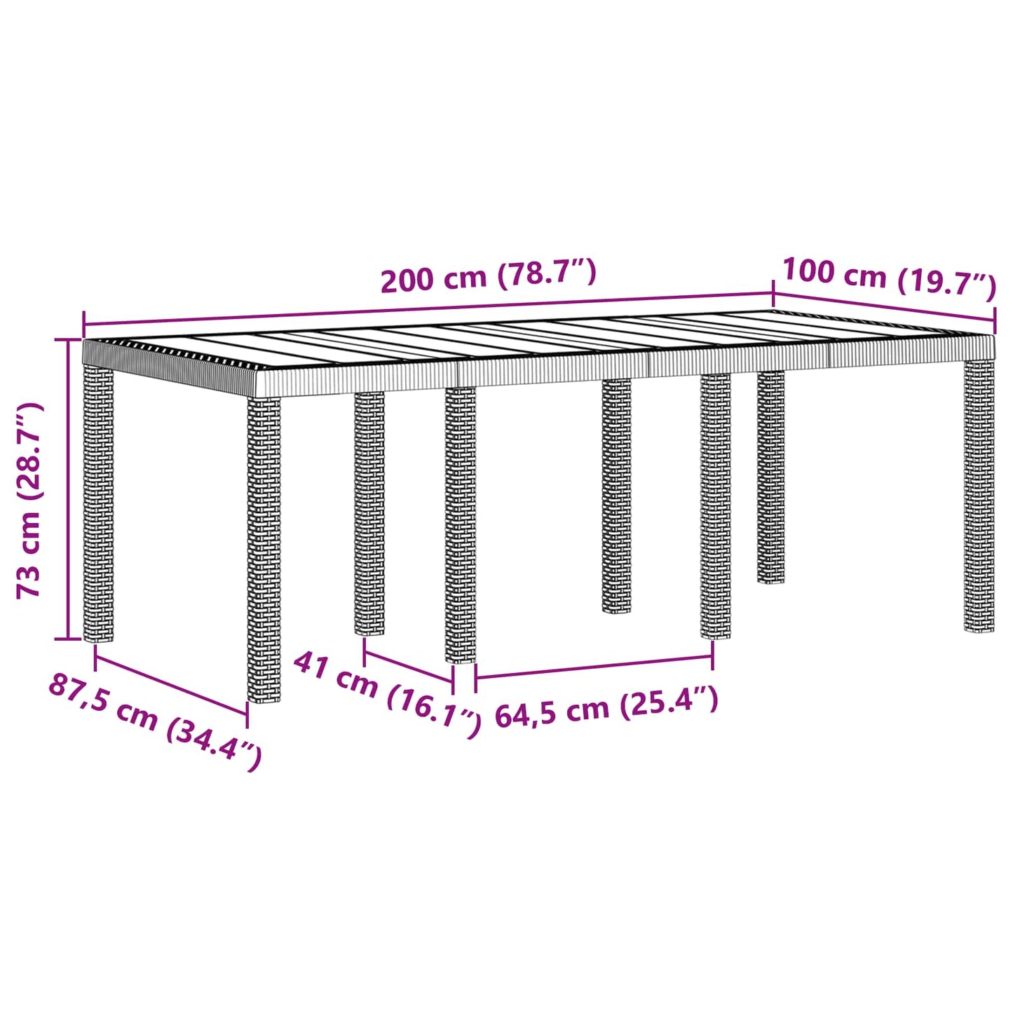 Garden Table Brown 200 x 100 x 73 cm Poly Rattan