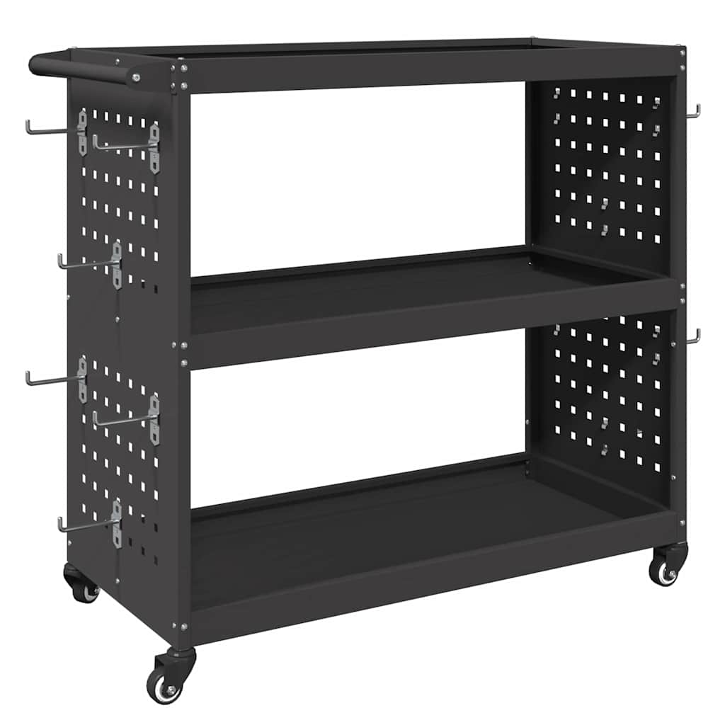 vidaXL Tool Trolley with Shelf Black 75 x 35 x 73 cm Cold-rolded steel