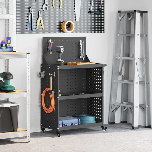 vidaXL Tool Trolley Manual Black 65 x 35 x 111 cm Cold-rolded steel