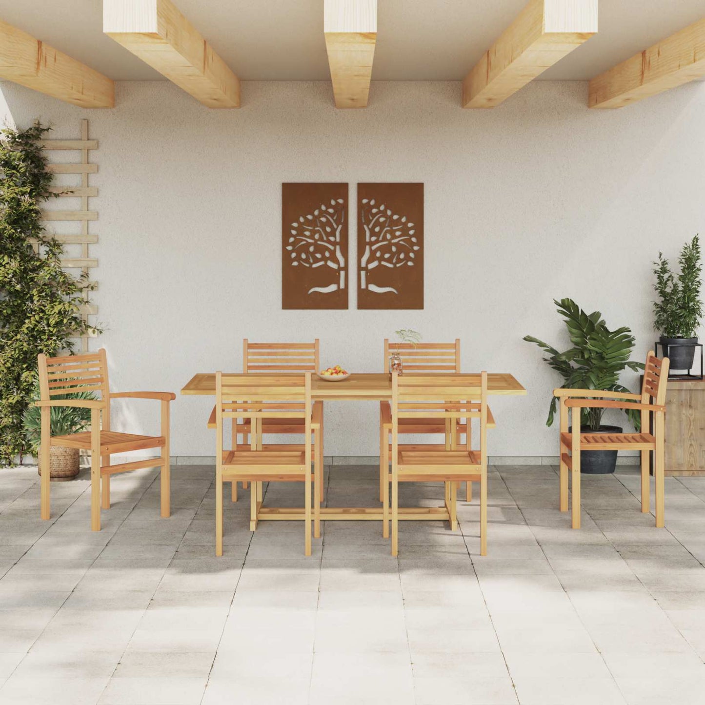 Garden Dining Set 7 pcs Brown Solid Teak Wood