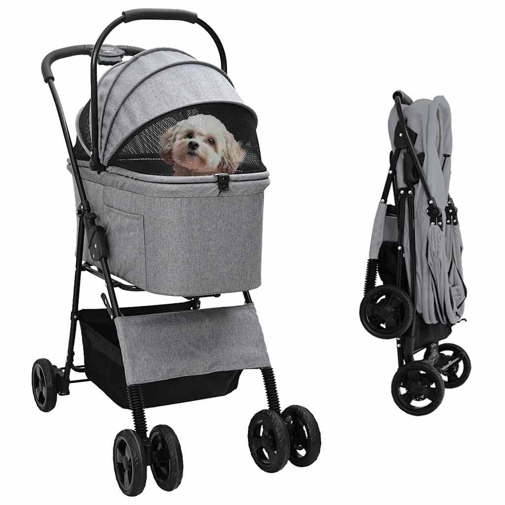 Folding Pet Stroller Adjustable Grey 81 x 47 x 99 cm Polyester