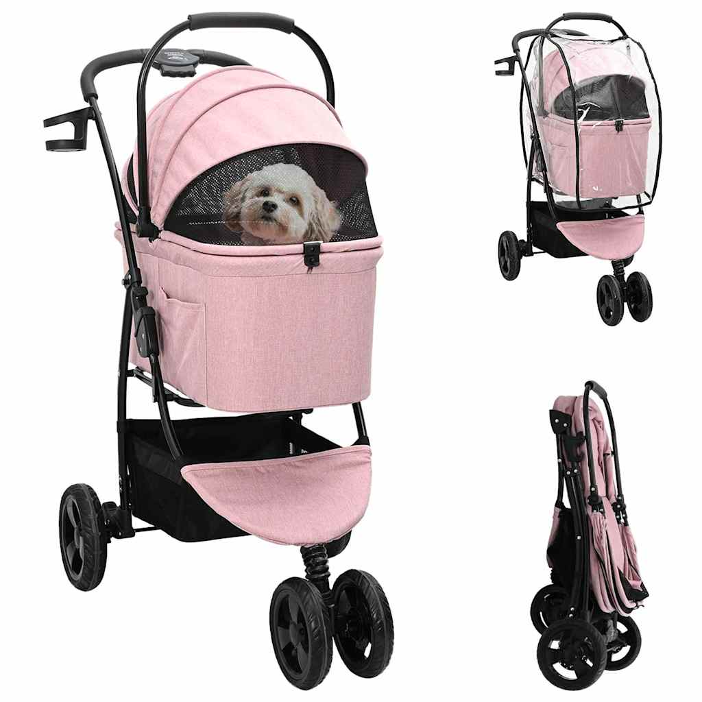 Folding Pet Stroller Adjustable Pink 78 x 54 x 101 cm Polyester