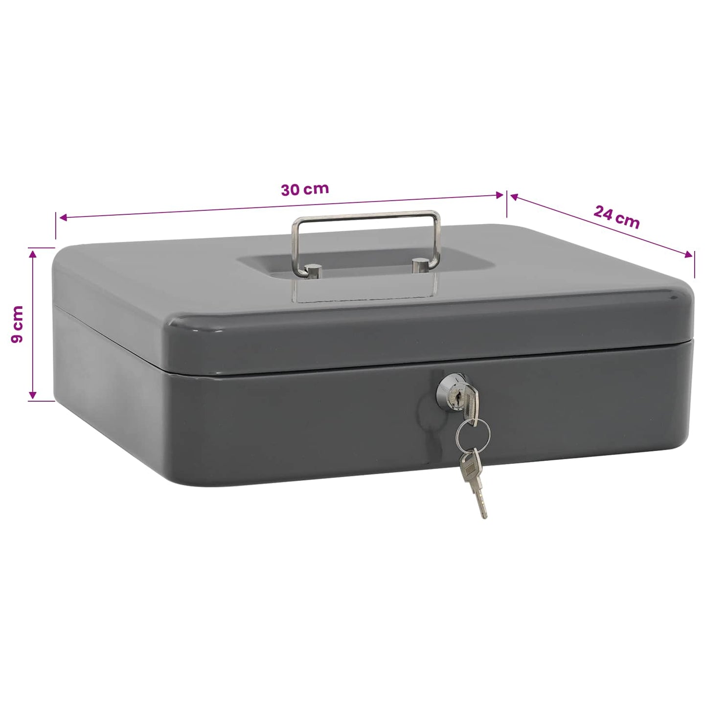 Cash Box with Lock Dark grey 30 x 24 x 9 cm Steel
