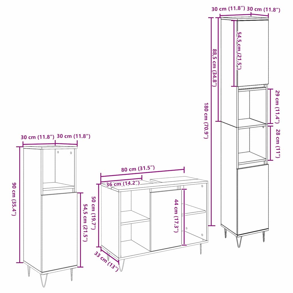 Bathroom Furniture Set 3 pcs Artisan Oak Engineered Wood