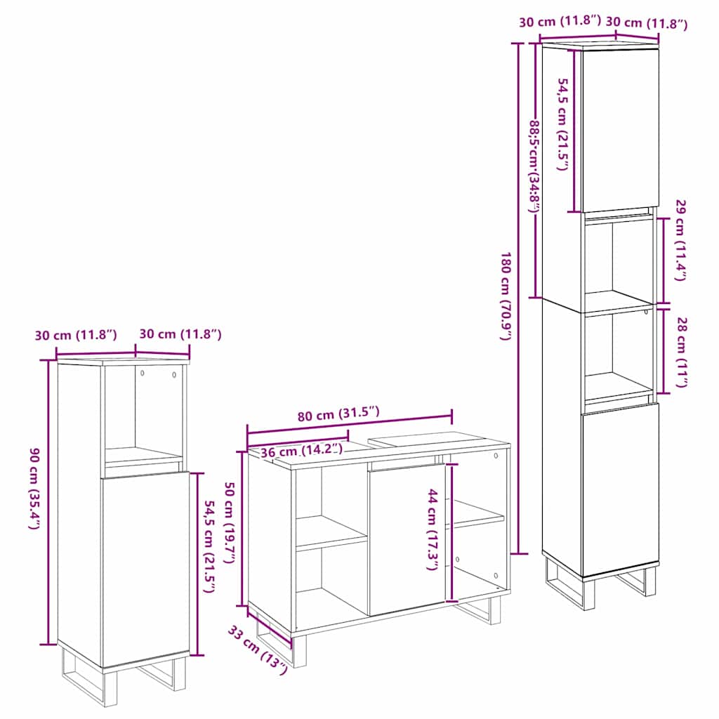 Bathroom Furniture Set with Shelf 3 pcs Brown Engineered Wood