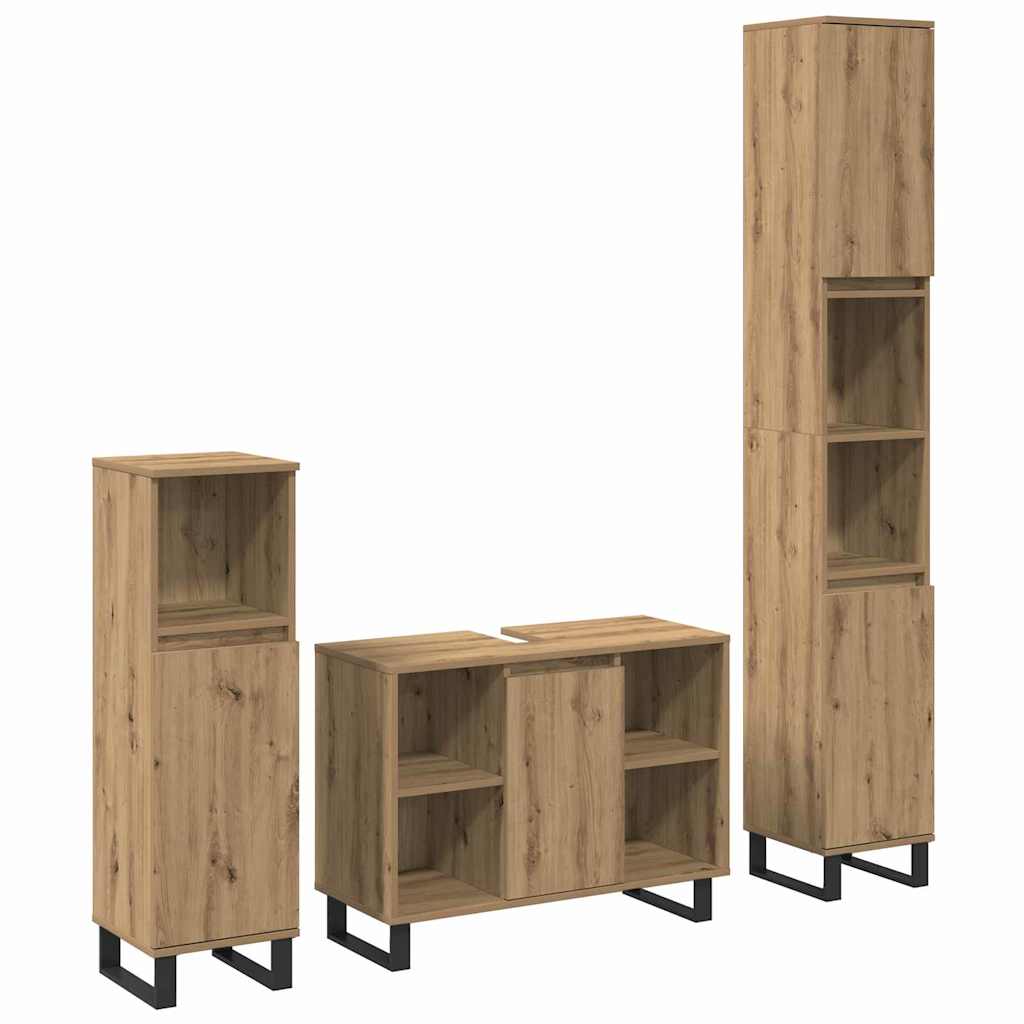 Bathroom Furniture Set 3 pcs Brown Engineered Wood