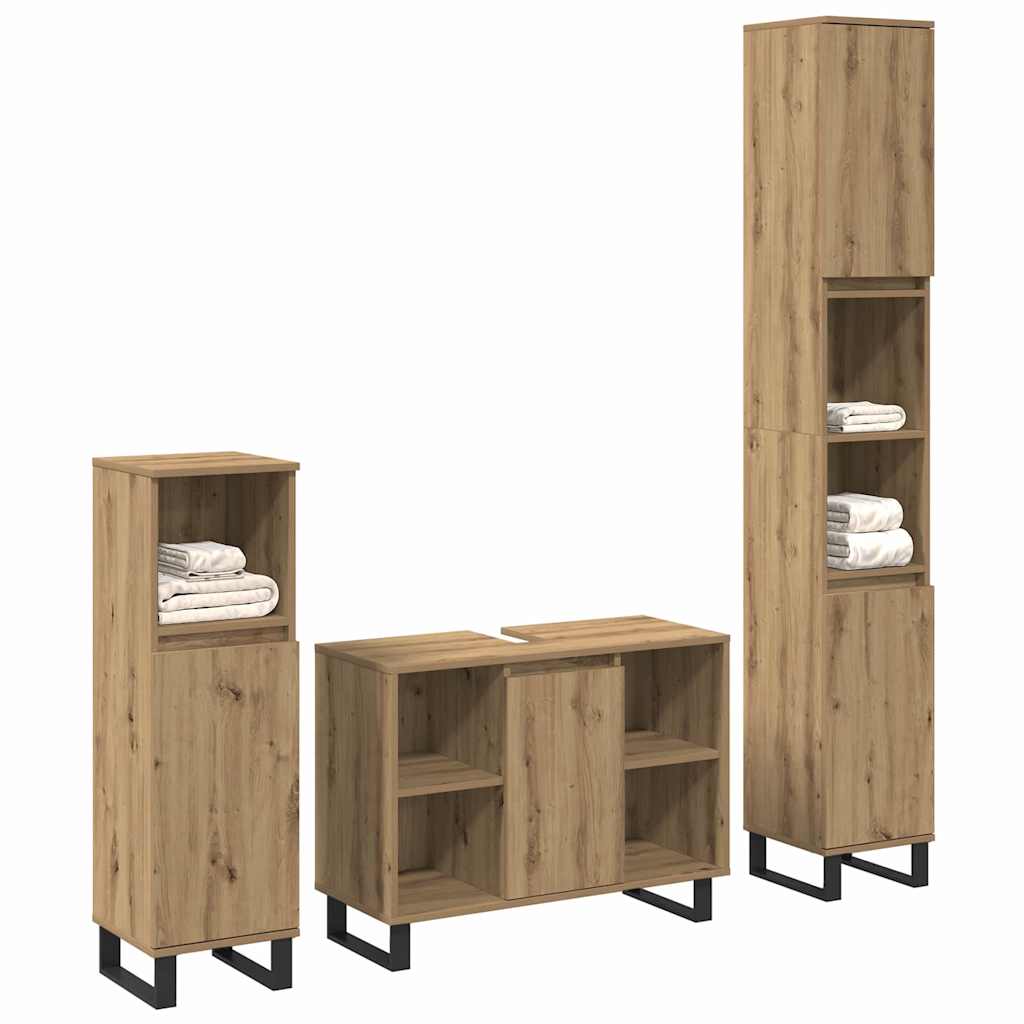 Bathroom Furniture Set 3 pcs Brown Engineered Wood