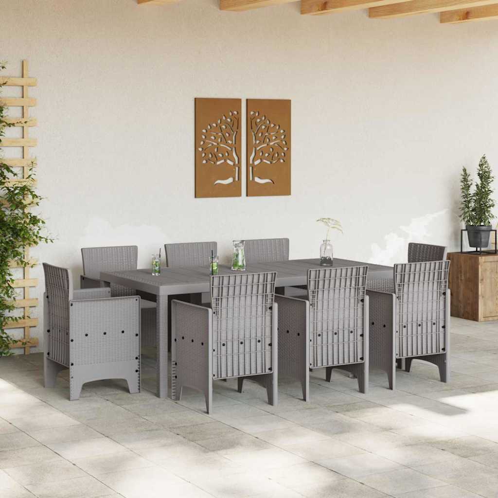 Garden Dining Set 9 pcs Light Grey Polypropylene