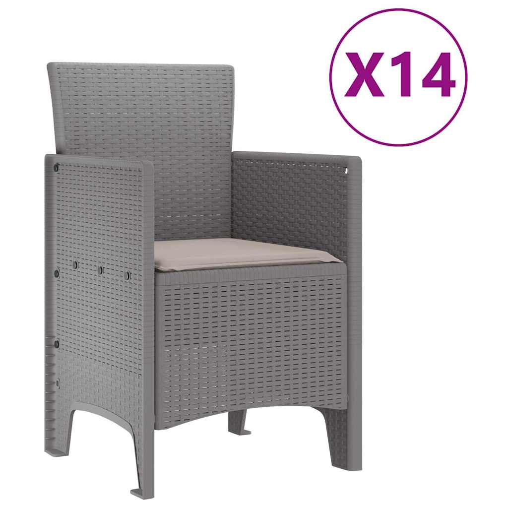 Garden Dining Set 15 pcs Light Grey Polt rattan