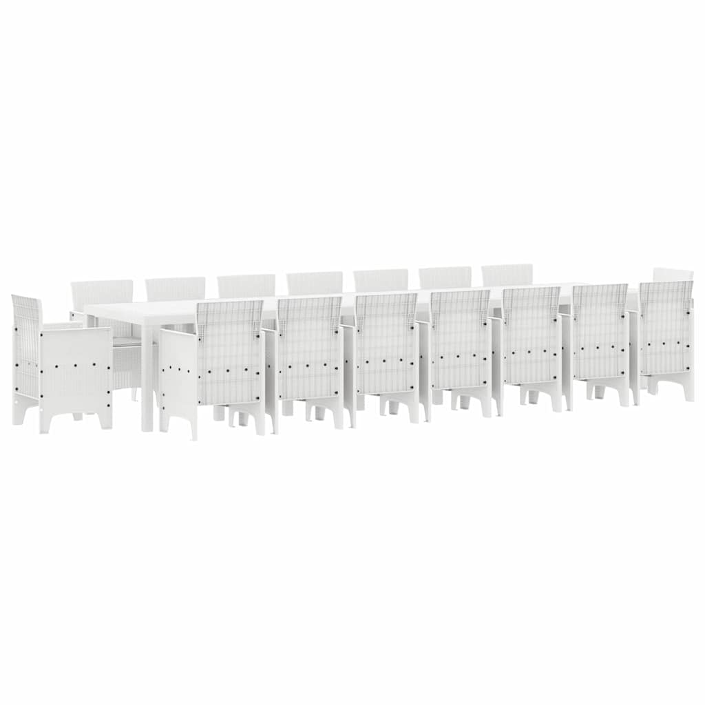 Garden Dining Set with Cushions 17 pcs White PP