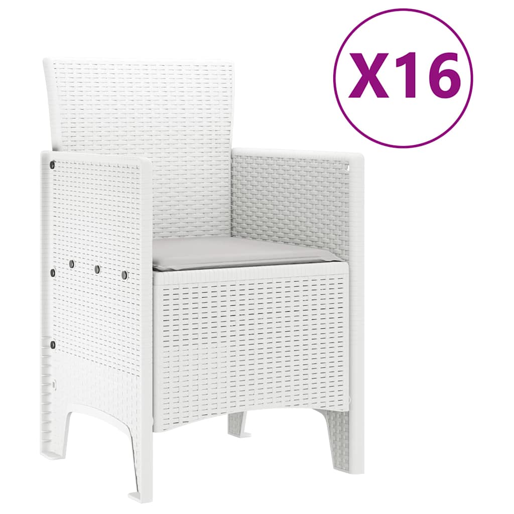 Garden Dining Set with Cushions 17 pcs White PP