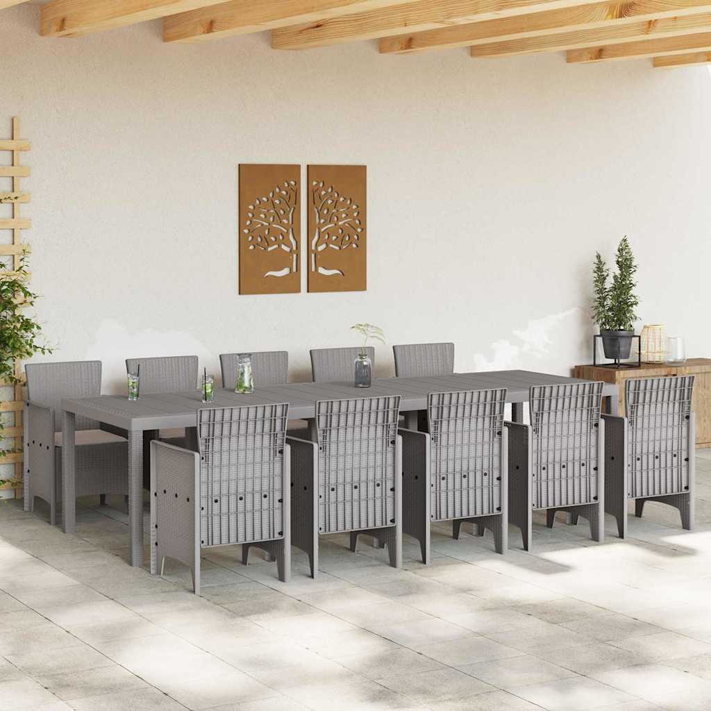 Garden Dining Set 11 pcs Light grey Poly rattan