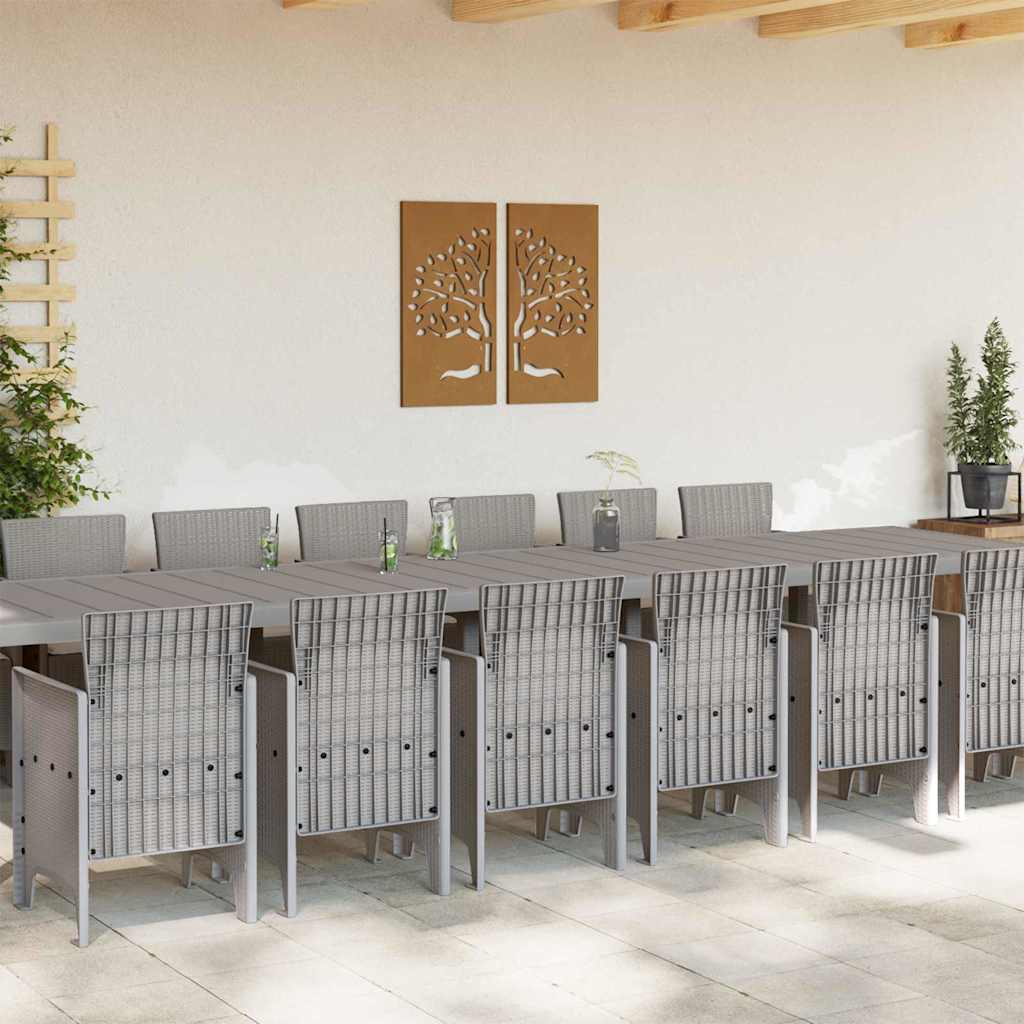 Garden Dining Set with Cushions 15 pcs Light Grey PP