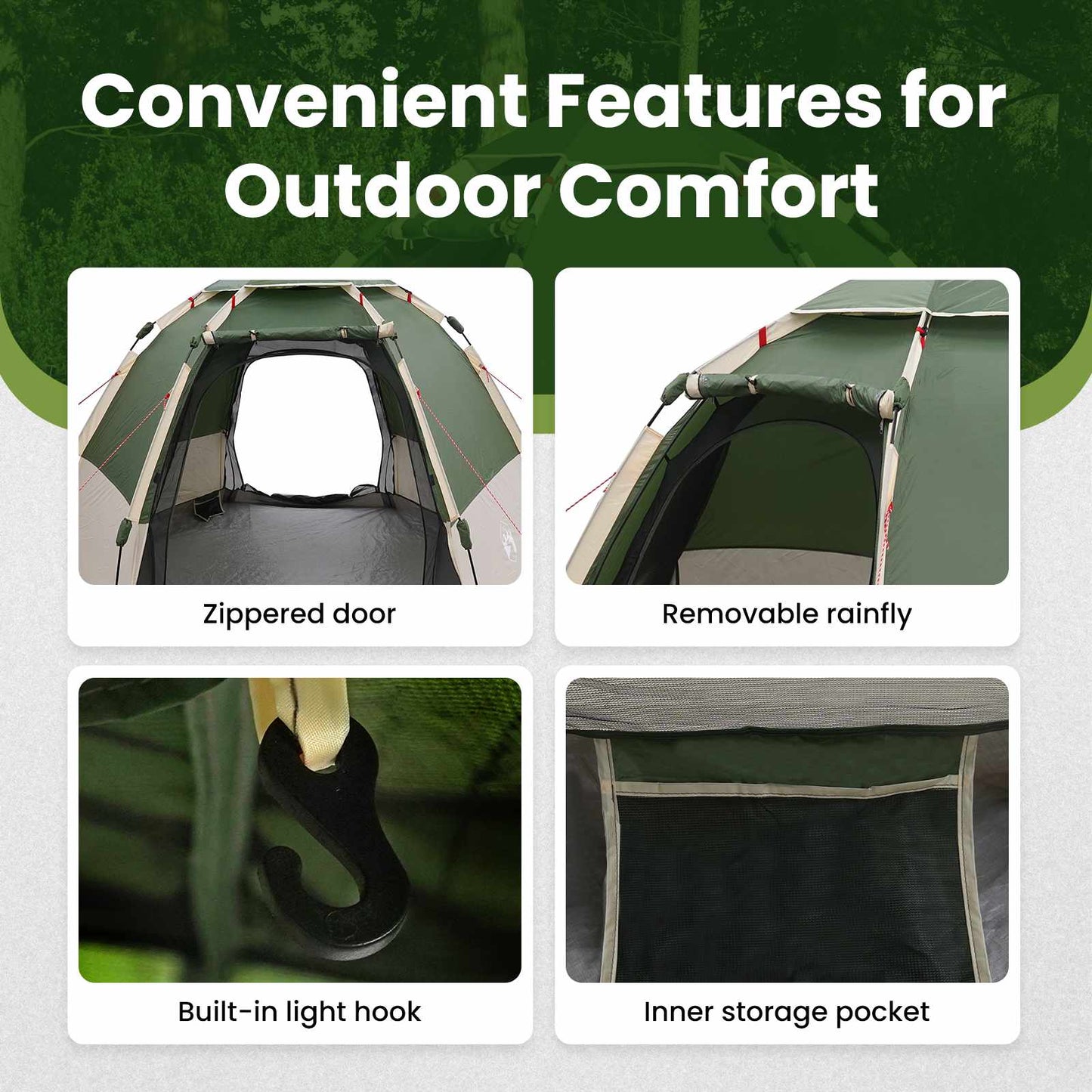 Instant Tent with Rainfly 4-Person Quick-Release Green