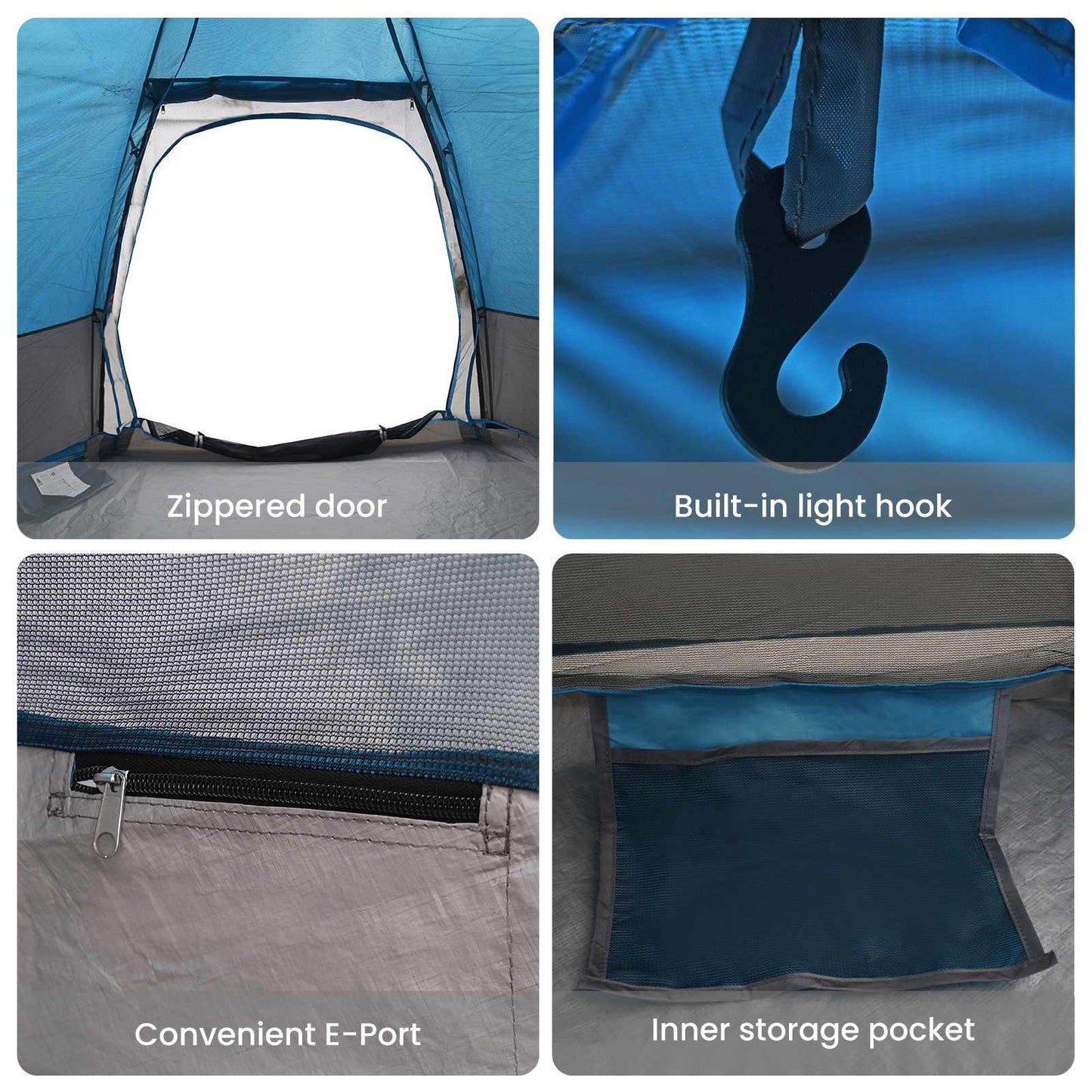 Instant Tent with Rainfly 4-Person Quick-Release with Roof Blue