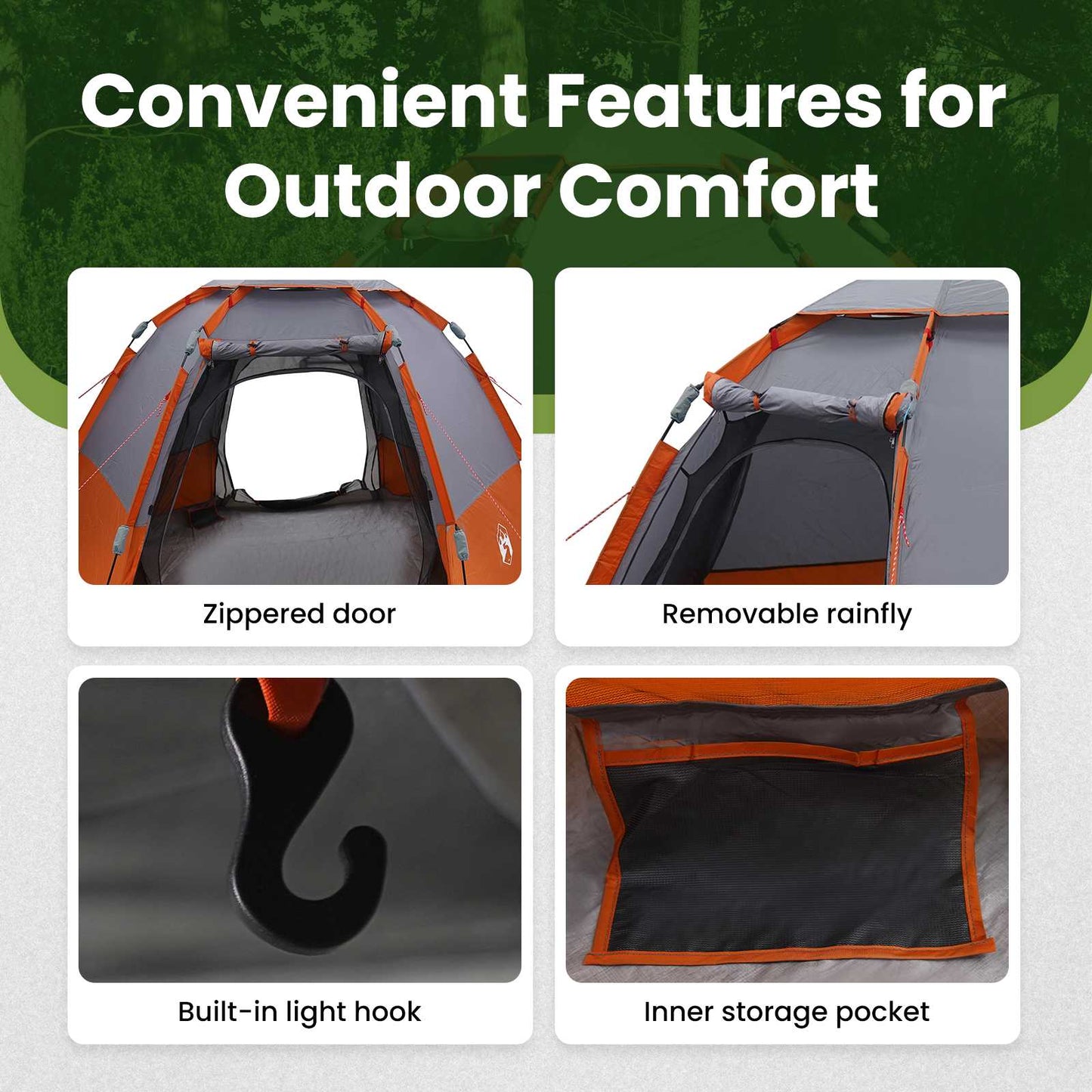Instant Tent with Rainfly 4-Person Quick-Release 185T Polyester