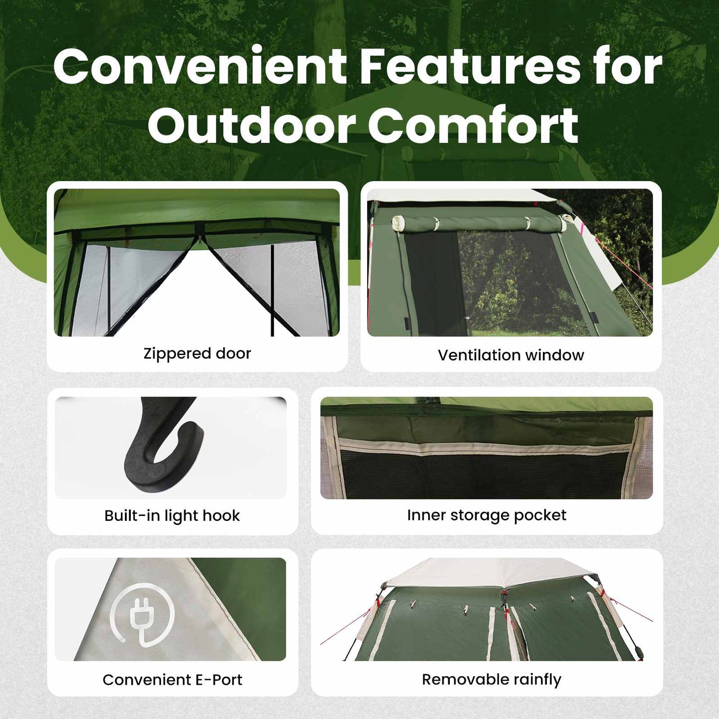 Instant Tent with Rainfly 3-Person Quick-Release Green