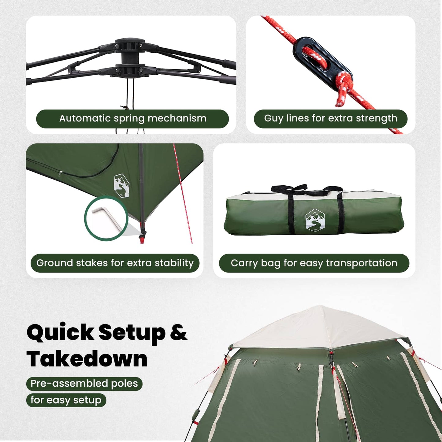 Instant Tent with Rainfly 3-Person Quick-Release Green
