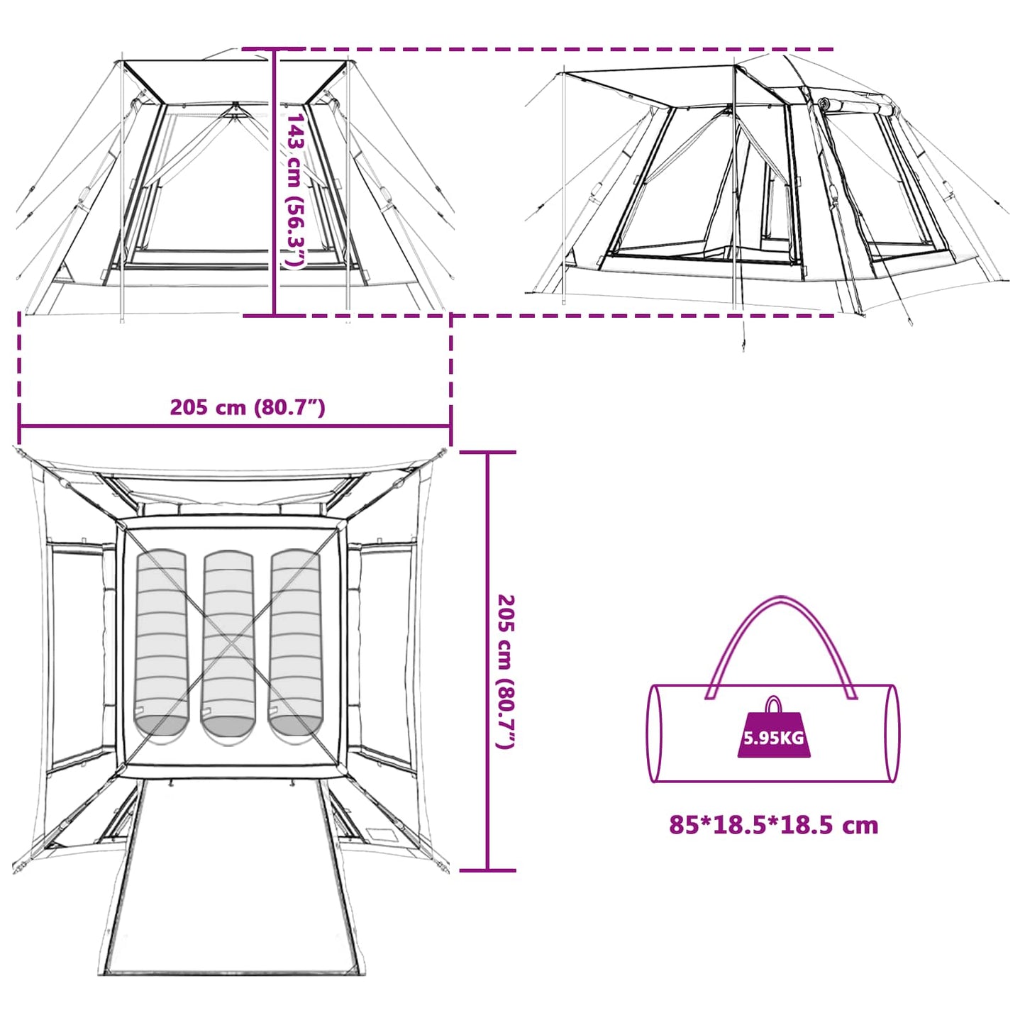 Instant Tent with Rainfly 3-Person Quick-Release Green