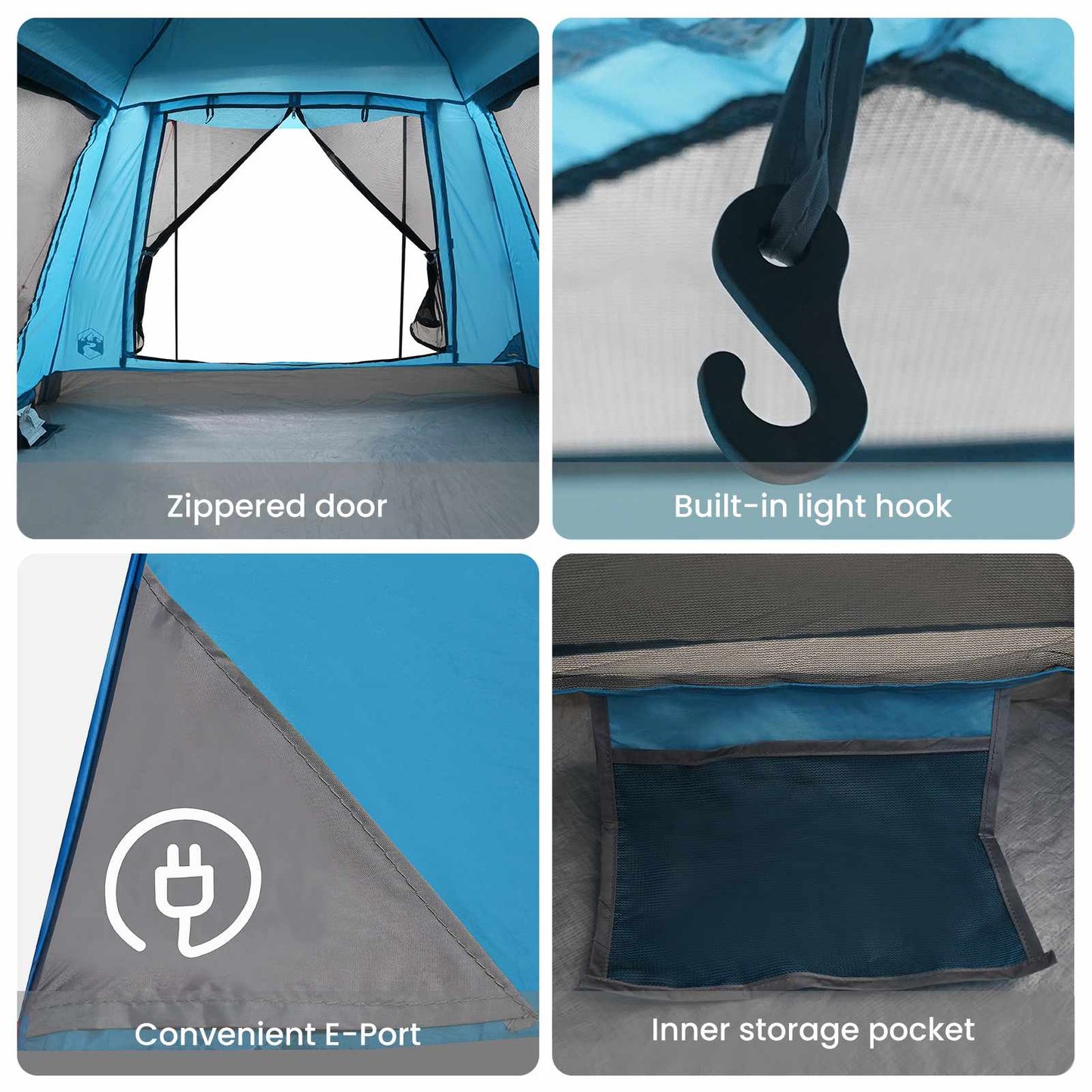 Instant Tent with Rainfly 3-Person Quick-Release with Roof Blue