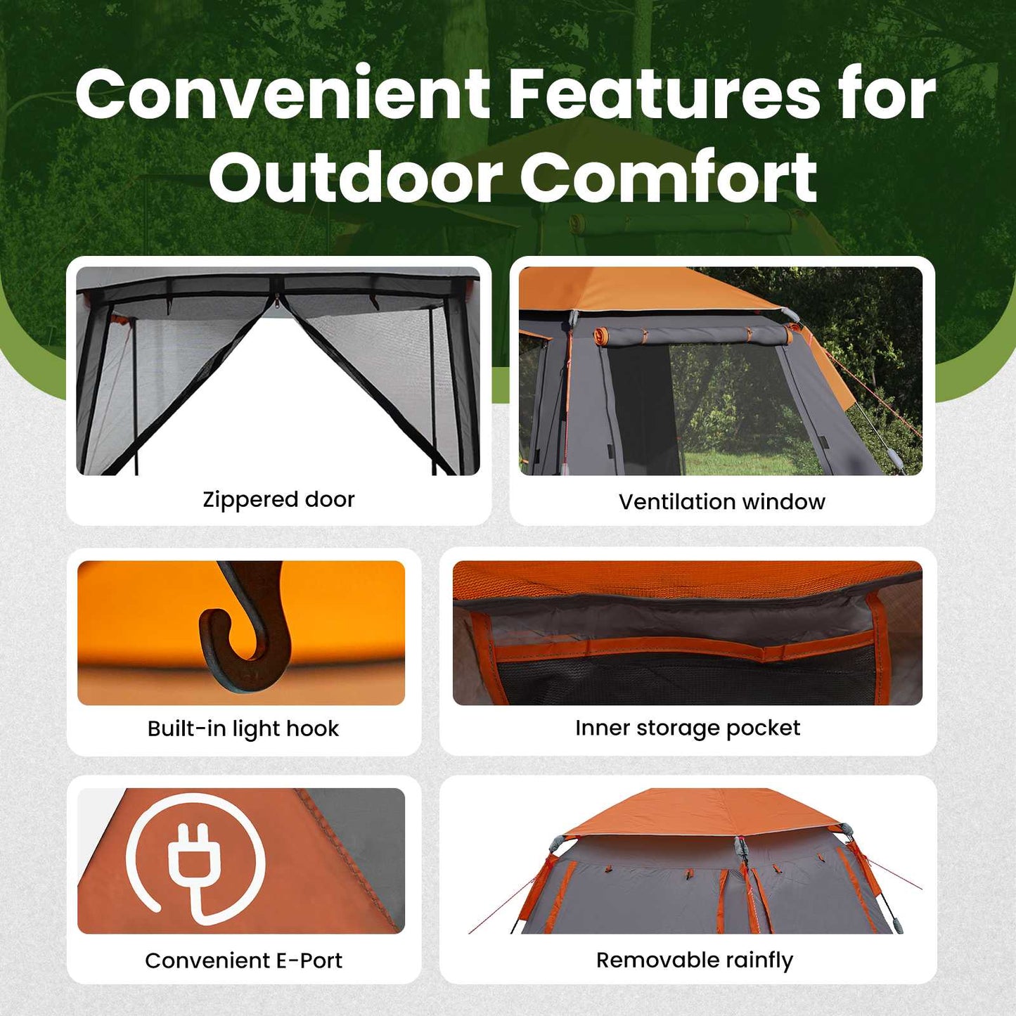 Instant Tent with Rainfly 3-Person Quick-Release 185T Polyester
