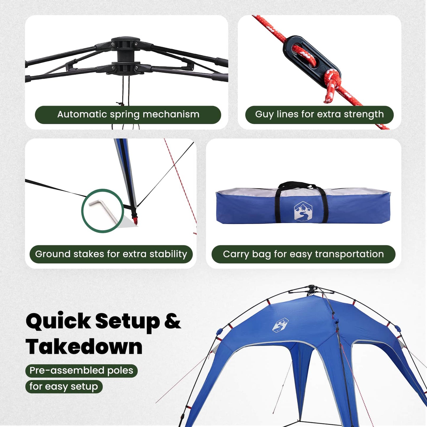 Instant Tent 4-Person Quick-Release Azure Blue 185T Polyester