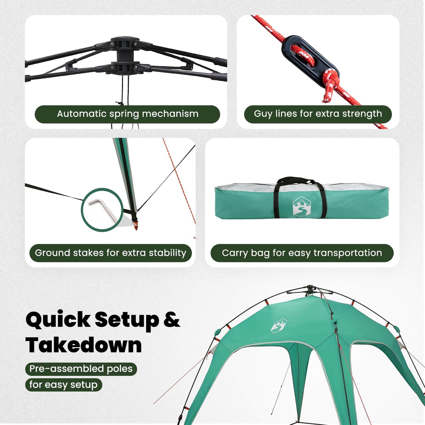 Instant Tent 4-Person Quick-Release Sea Green 185T Polyester