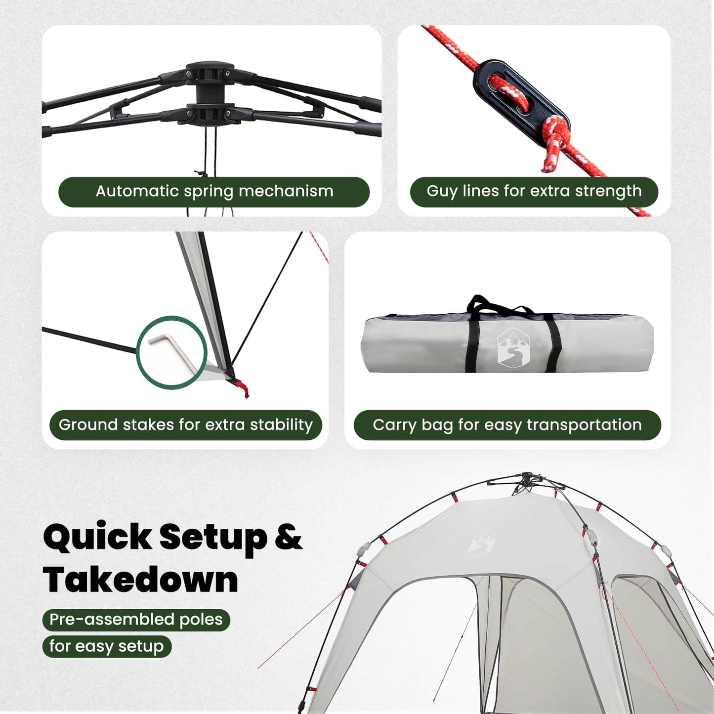 Instant Tent 4-Person Quick-Release Grey 260 x 260 x 197 cm