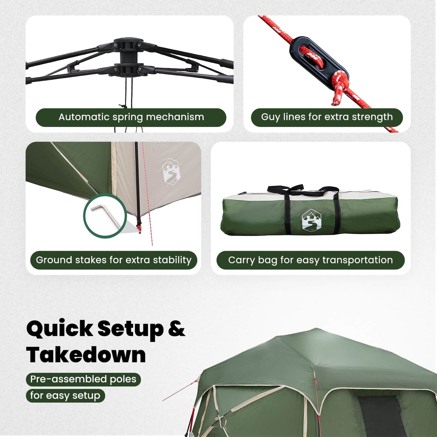 Instant Tent with Rainfly 12-Person Quick-Release Green