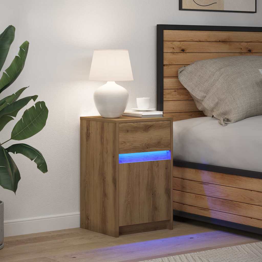 LED Bedside Cabinet Artisan oak 38 x 34 x 61 cm Engineered wood