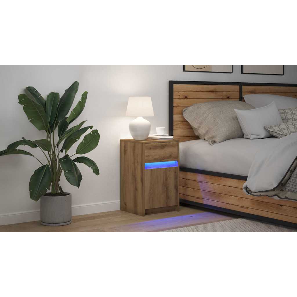LED Bedside Cabinet Artisan oak 38 x 34 x 61 cm Engineered wood