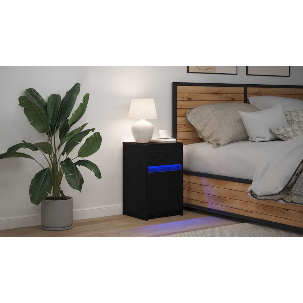 LED Bedside Cabinet Black oak 38 x 34 x 61 cm Engineered wood