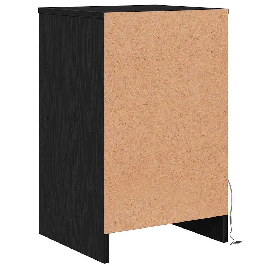 LED Bedside Cabinet with Drawer 2 pcs Black oak 38 x 34 x 61 cm