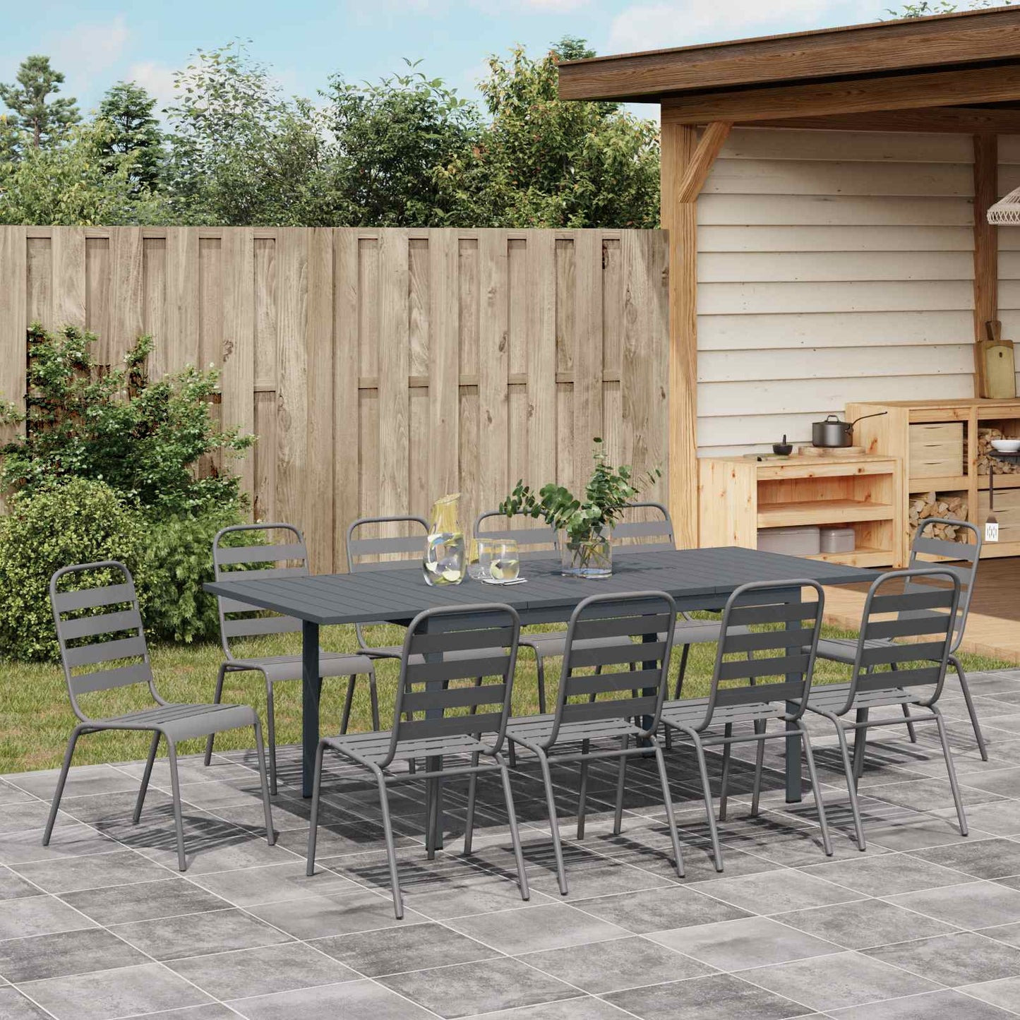 Garden Dining Set 11 pcs Anthracite Powder-coated Steel
