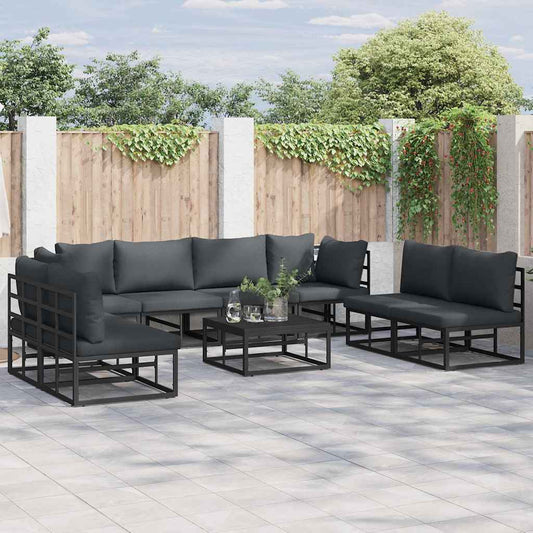 Garden Sofa Set 8 pcs Black Aluminium