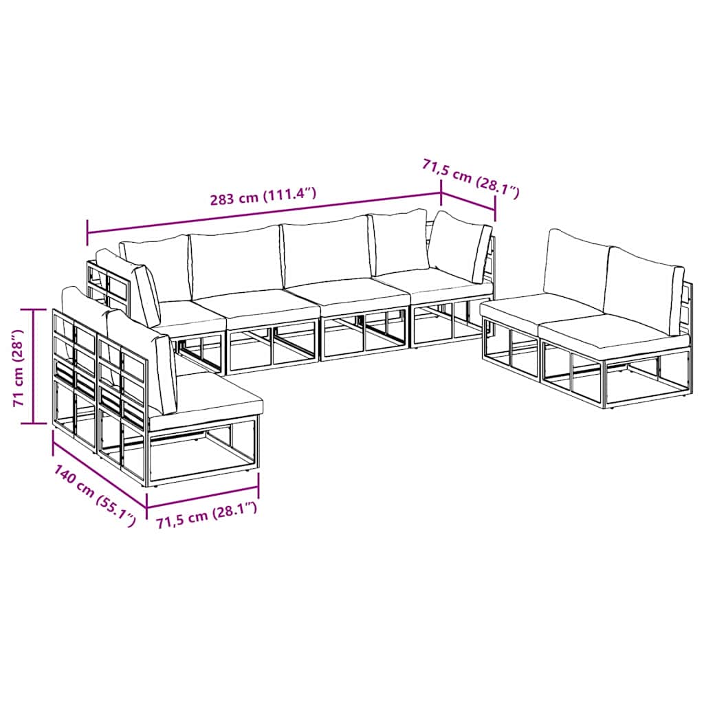Garden Sofa Set with Cushion 8 pcs Black Aluminium