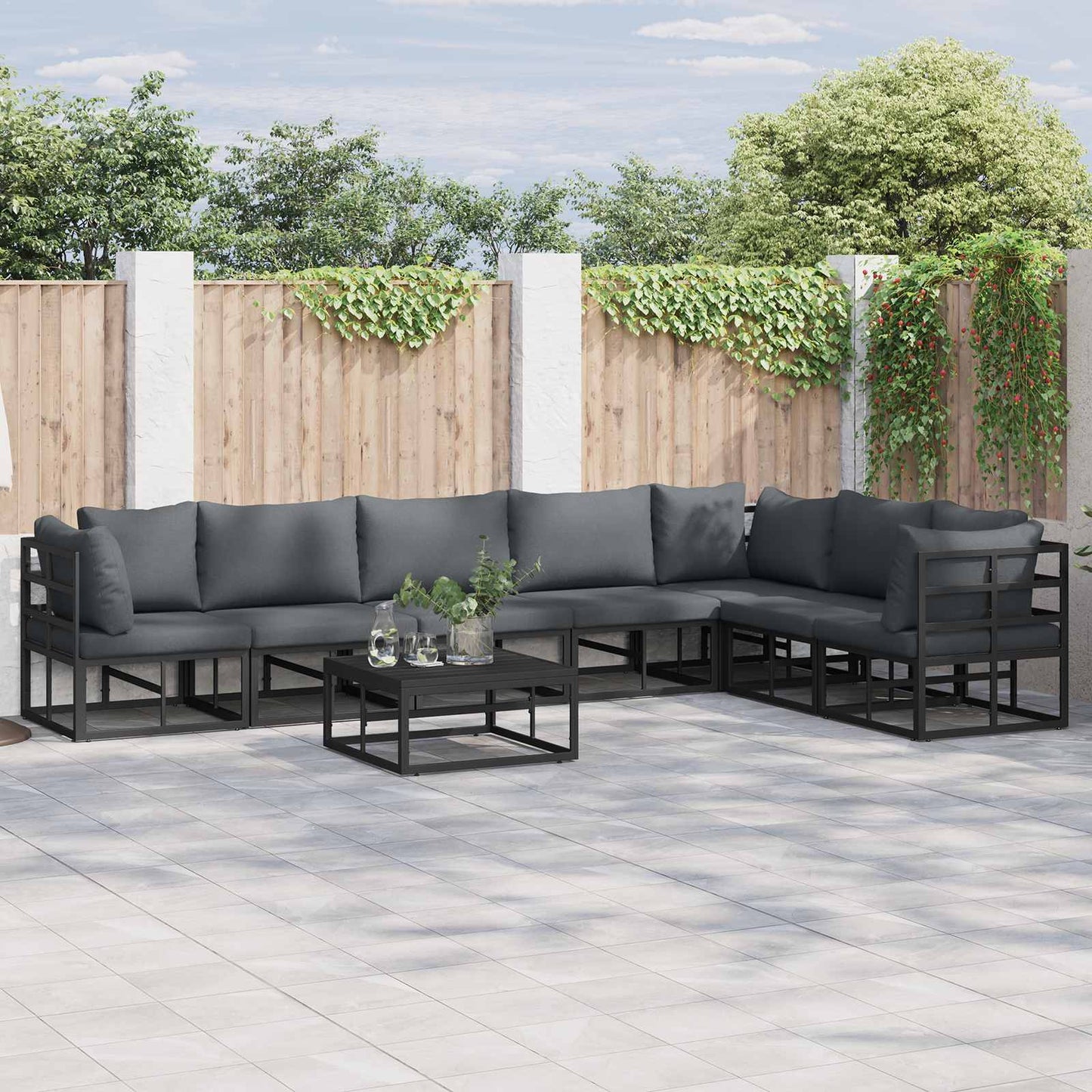 Garden Sofa Set with Cushion 8 pcs Black Aluminium