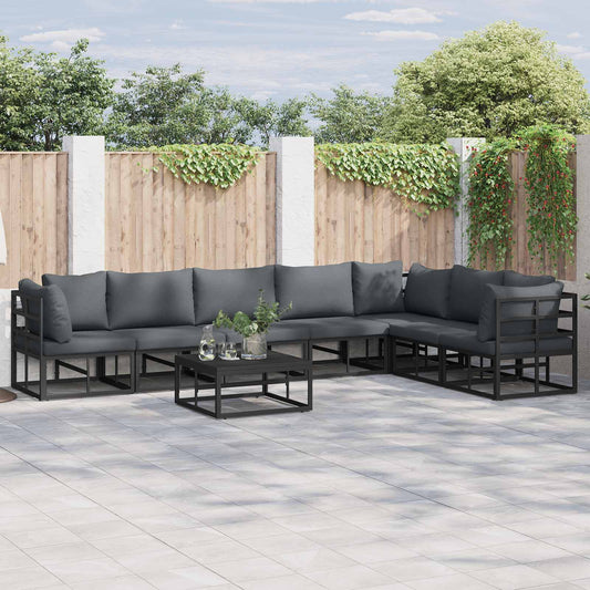 Garden Sofa Set 8 pcs Black Aluminium