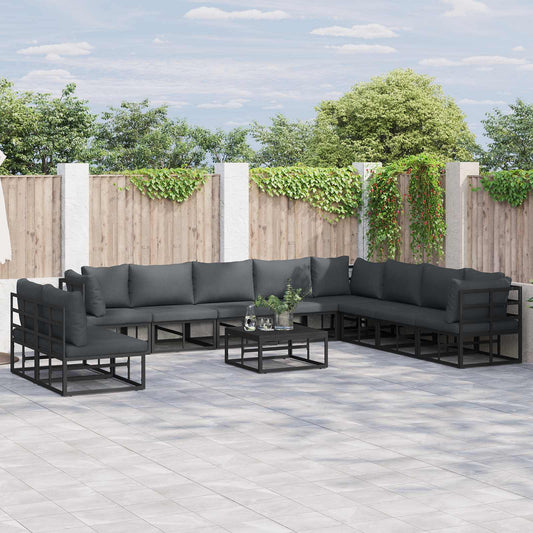 Garden Sofa Set 10 pcs Black Aluminium