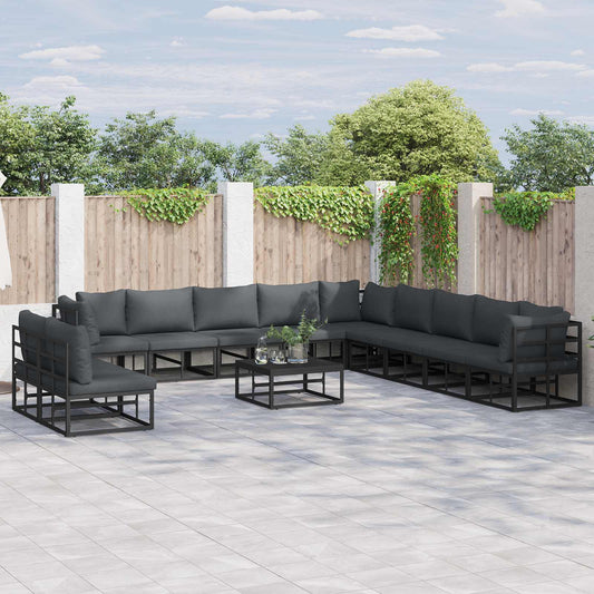 Garden Sofa Set 11 pcs Black Aluminium